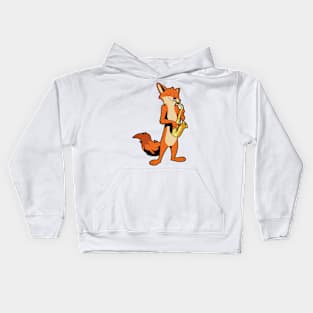 Comic fox playing saxophone Kids Hoodie